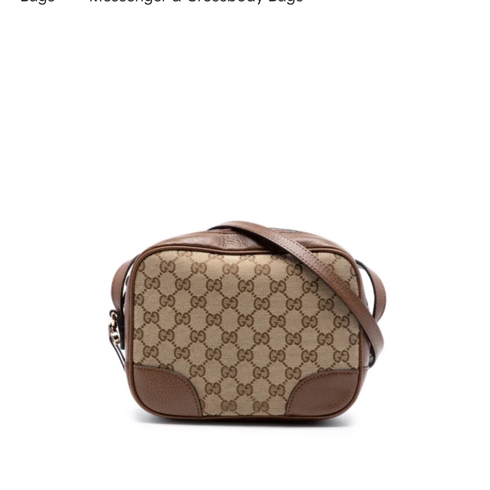 Gucci Beige Brown GG Canvas Crossbody Bag with Leather Trim